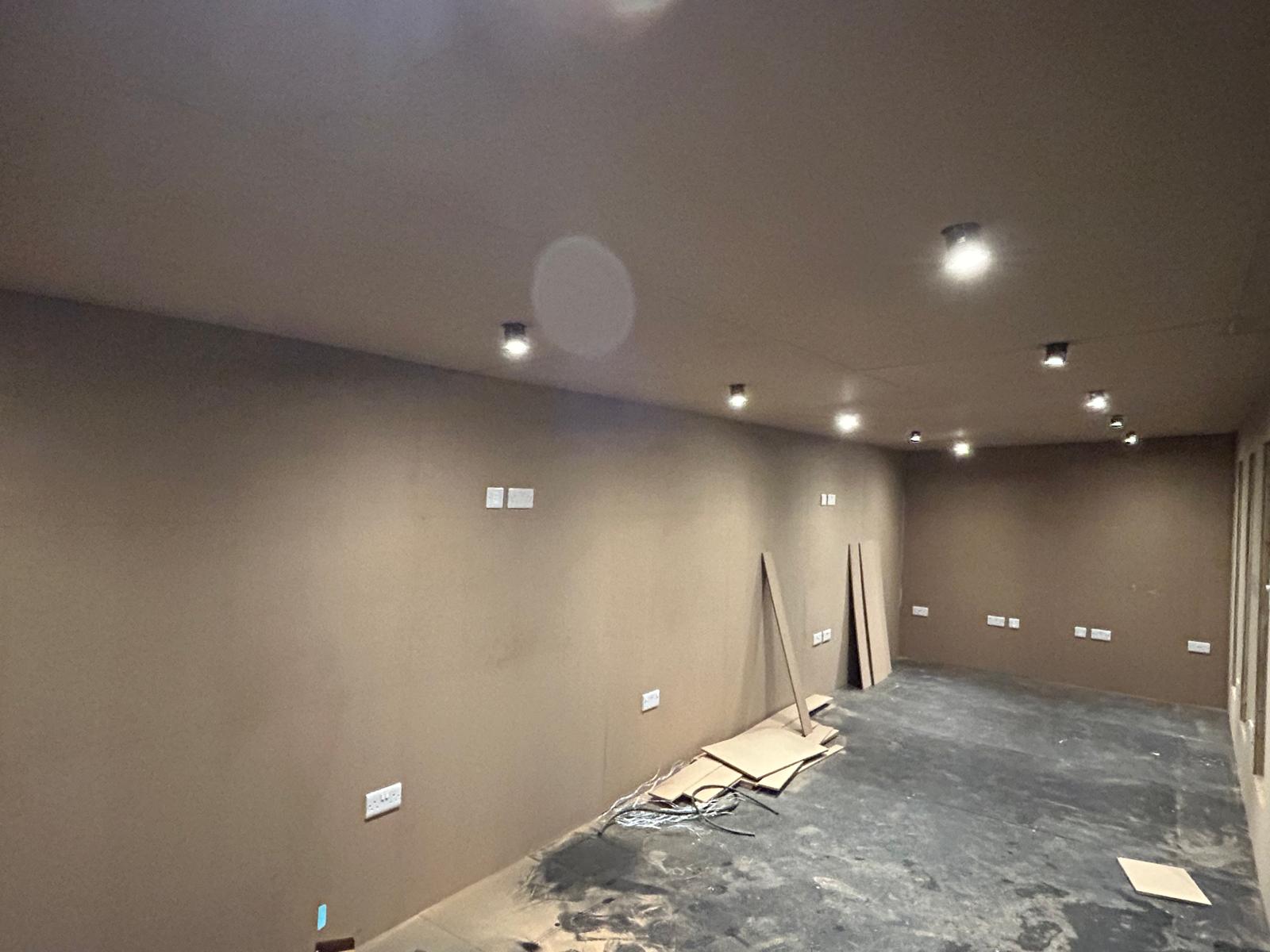 Interior room with newly fitted recessed downlights